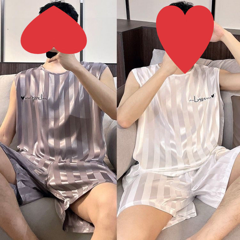 Men's Pajamas Summer Ice Silk Vest Shorts