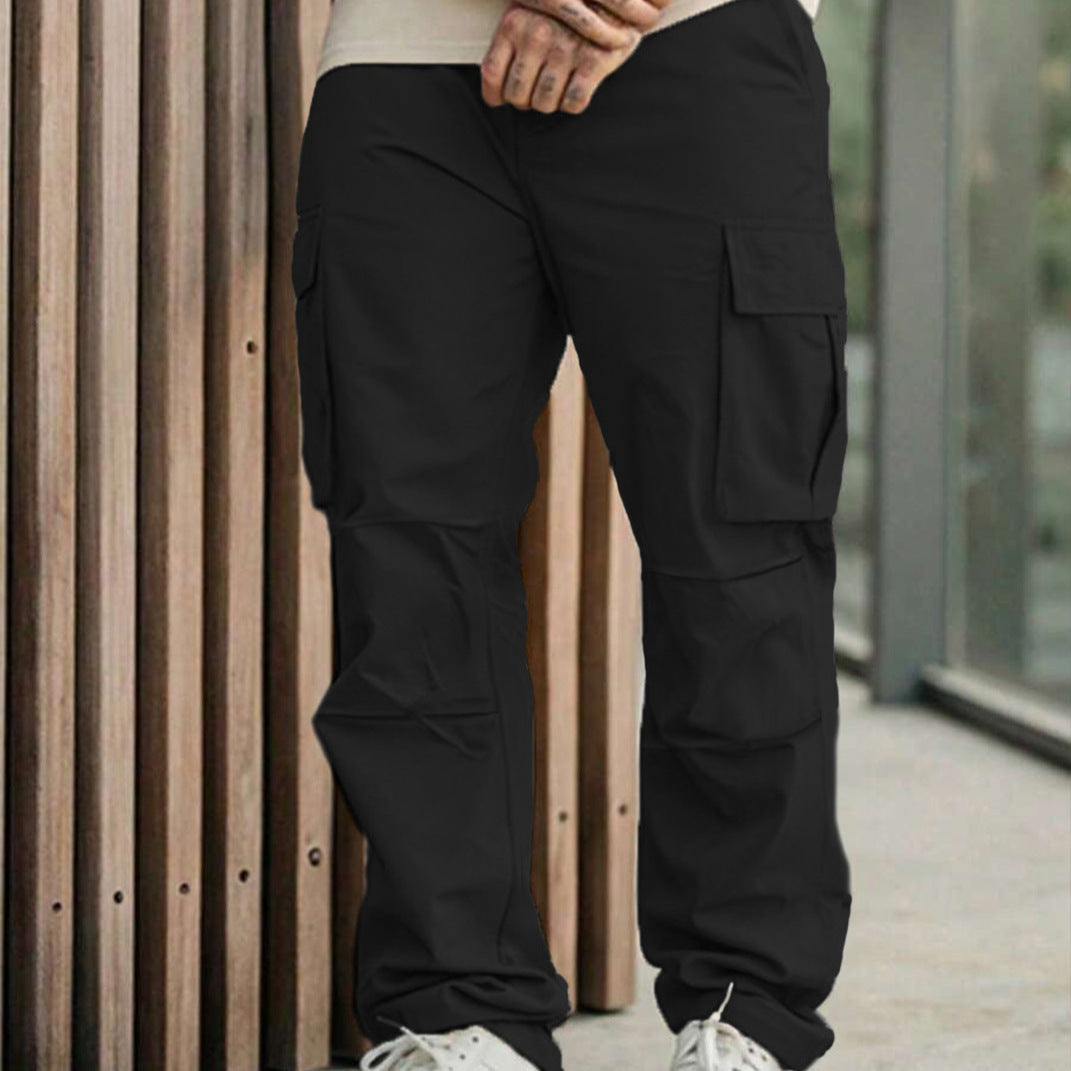 Solid-color Men's Sporty-casual Work Trousers With A Multi-pocket Design