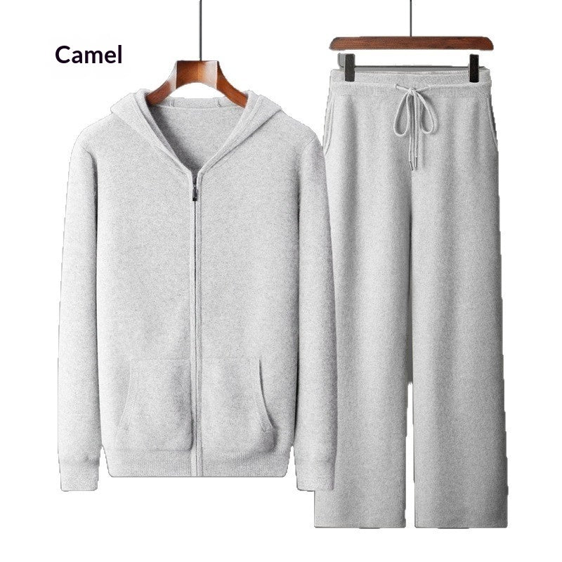 Thickened Casual Hooded Zip-up Cardigan Set