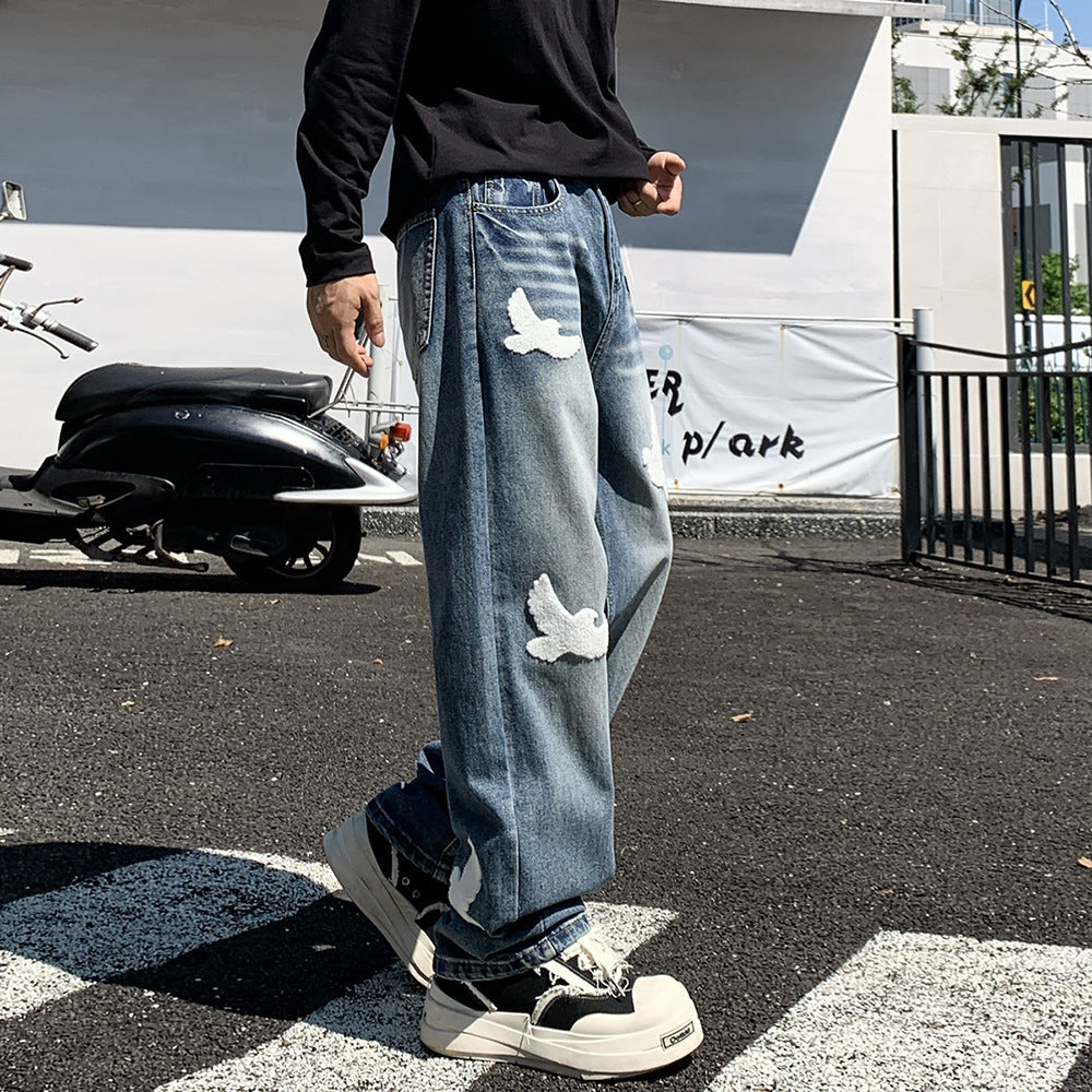 Autumn American Trendy Brand Slightly Loose Straight-leg Jeans For Men