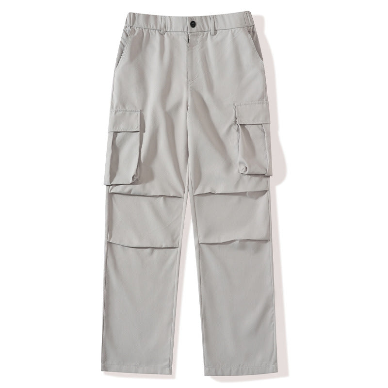 Solid-color Men's Sporty-casual Work Trousers With A Multi-pocket Design