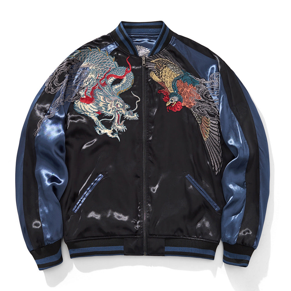 Mens Loose Fit Polyester Embroidered Chinese Style Jacket