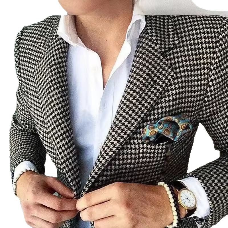Mens Casual Houndstooth Blazer Coat