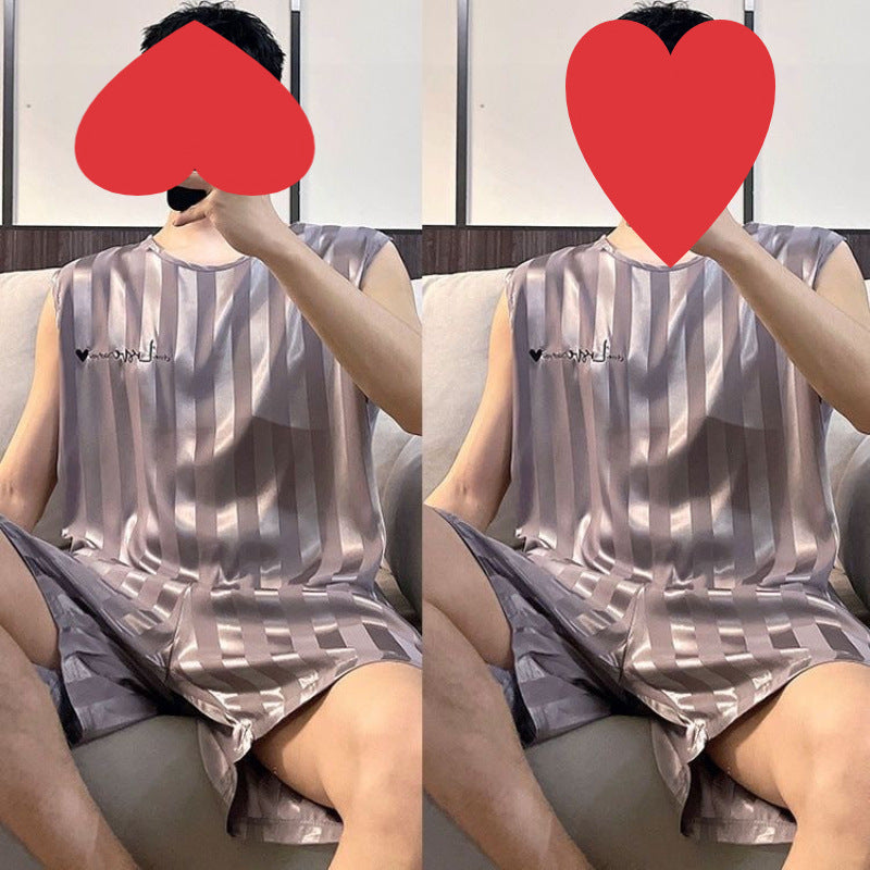 Men's Pajamas Summer Ice Silk Vest Shorts