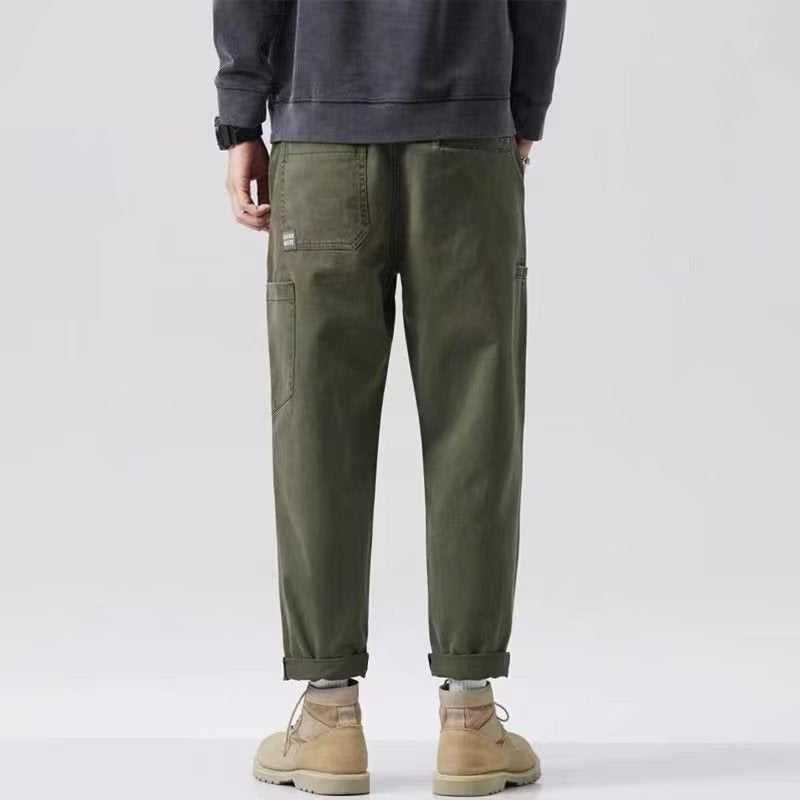 Mens Solid-Color Straight-Leg Mid-Waist Work Pants