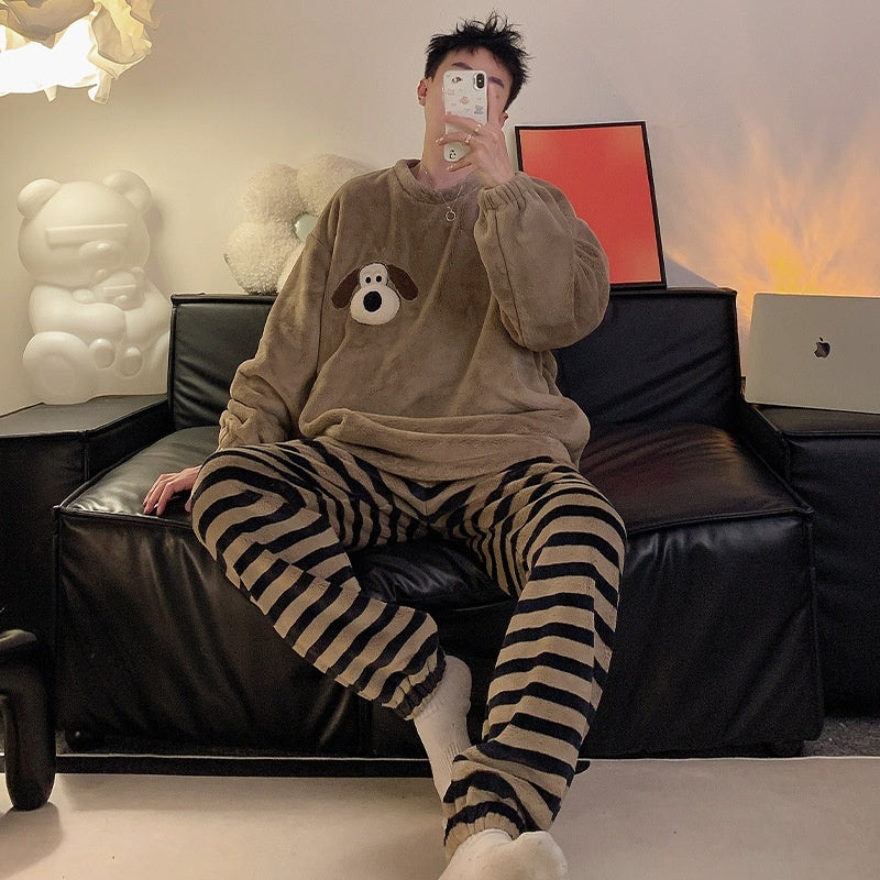 Plush Pajamas Men's Winter Warm Leisure Flannel Suit