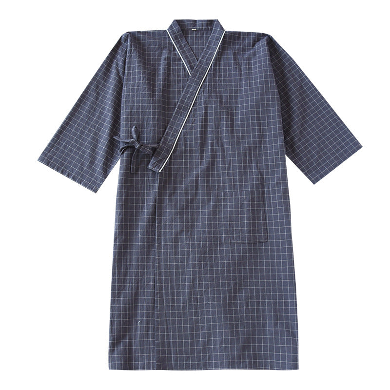 Spring And Summer Japanese Men's Kimono Nightgown Bathrobe Washed Cotton Gauze