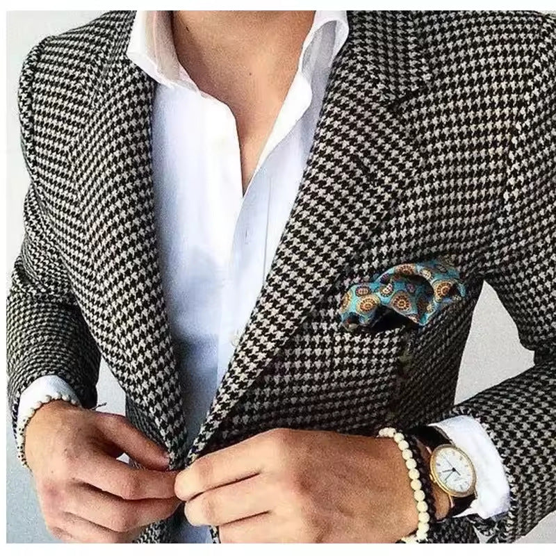 Mens Casual Houndstooth Blazer Coat
