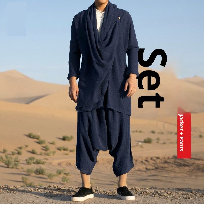 Men's Suit Retro Cotton And Linen Monk Robe