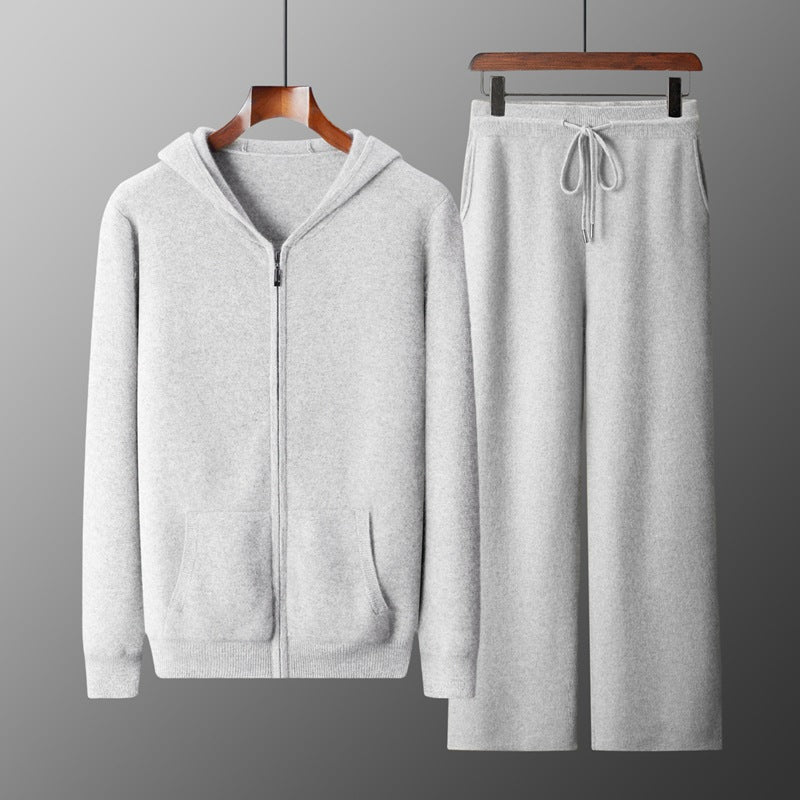 Thickened Casual Hooded Zip-up Cardigan Set