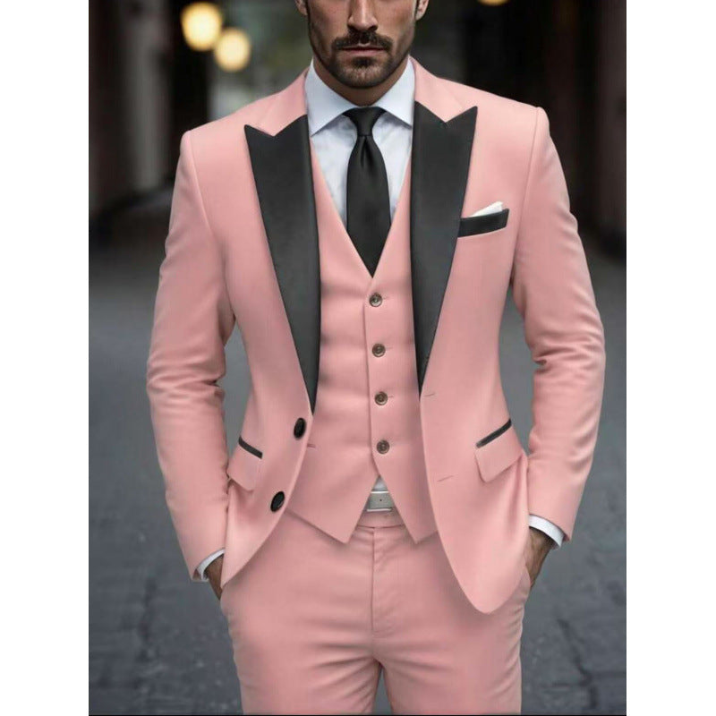 Men's Slim-fit Suit Jacket Three-piece Set