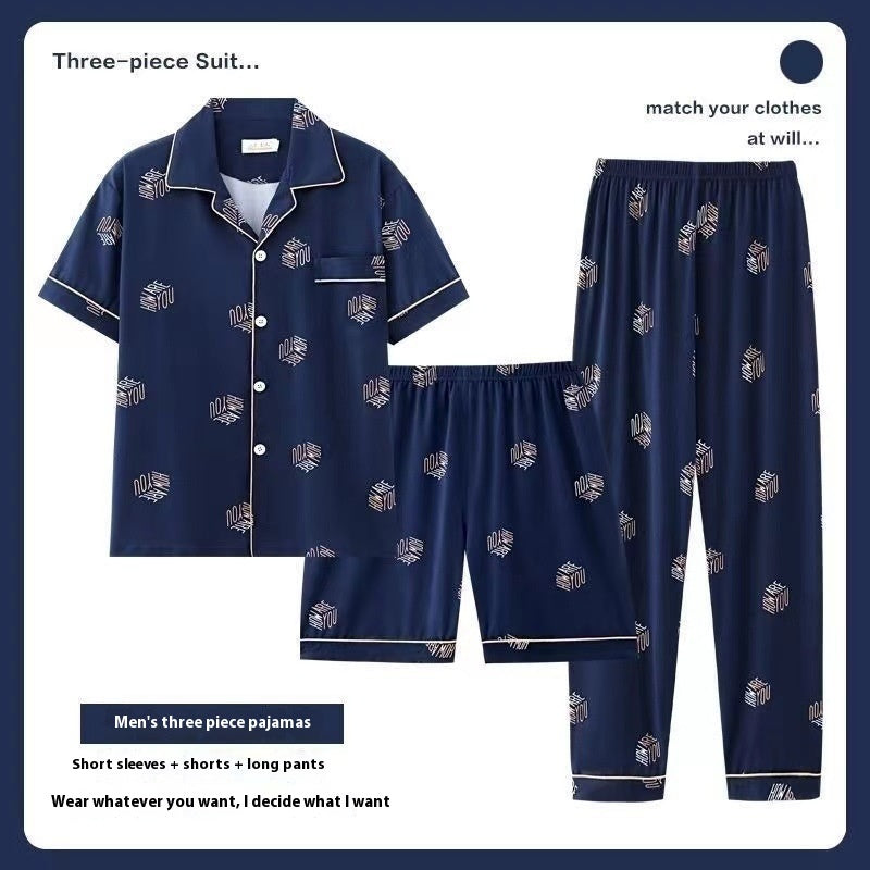 Men's Pajamas Short-sleeved Three-piece Suit