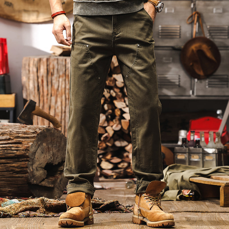 Retro Coffee-colored Denim Straight-leg Casual Trousers