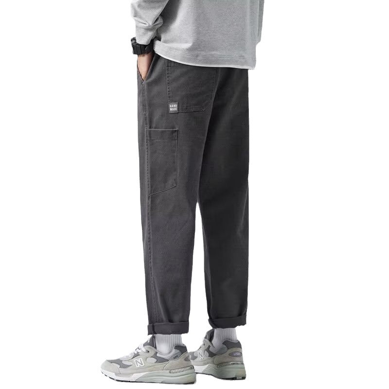 Mens Solid-Color Straight-Leg Mid-Waist Work Pants