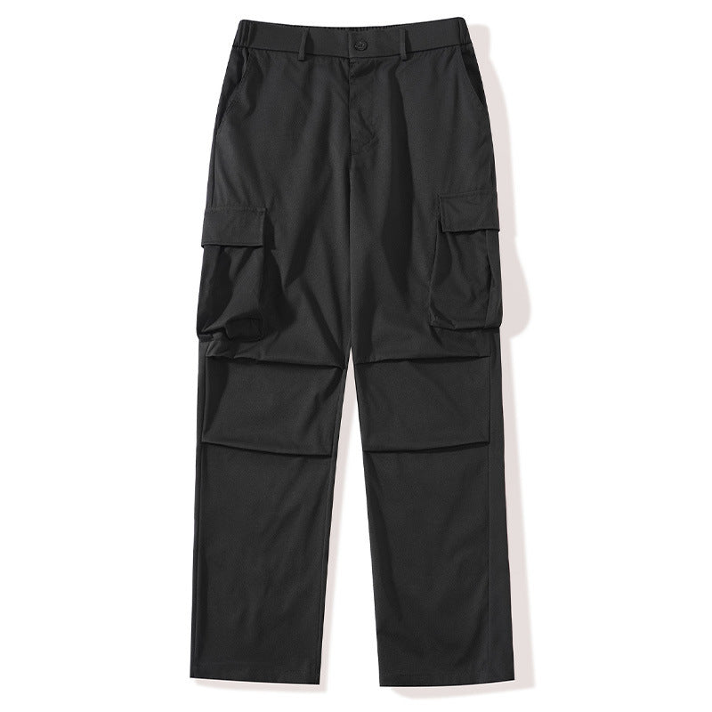 Solid-color Men's Sporty-casual Work Trousers With A Multi-pocket Design