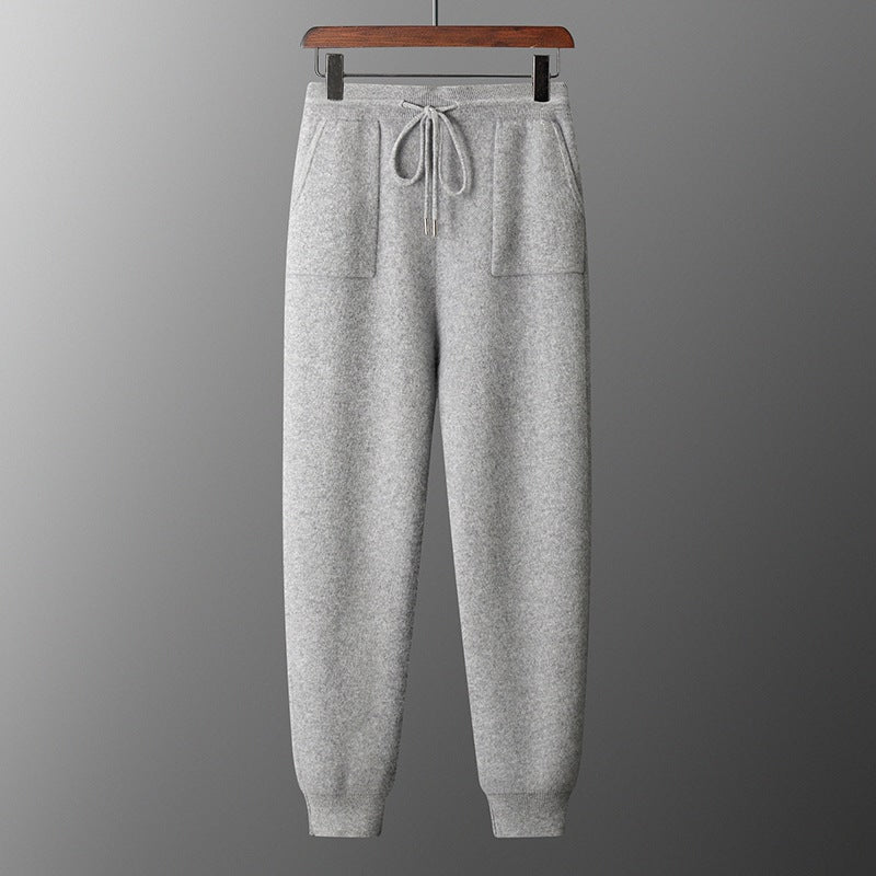 Men's Solid Color Casual Hooded Knitted Sweatshirt Long Pants Set