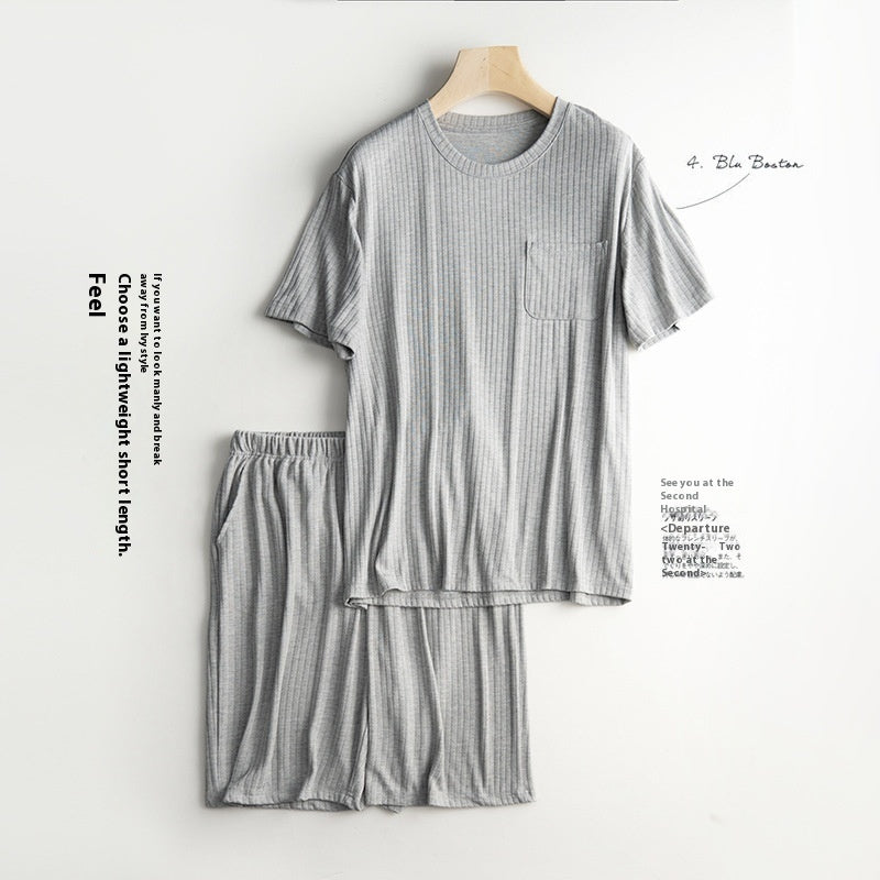 Men's Home Wear Thin Summer T-shirt Half Sleeve Shorts Suit Skin-friendly