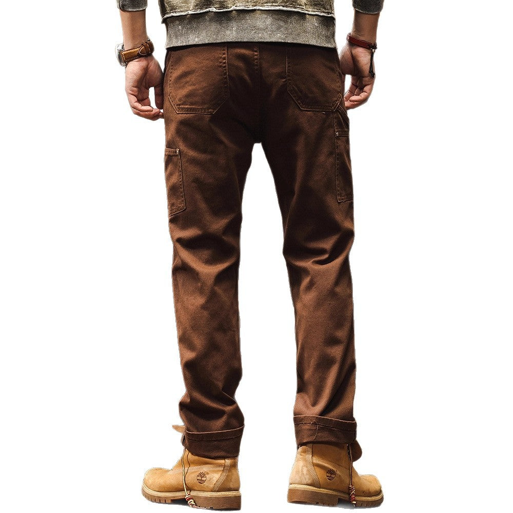 Retro Coffee-colored Denim Straight-leg Casual Trousers