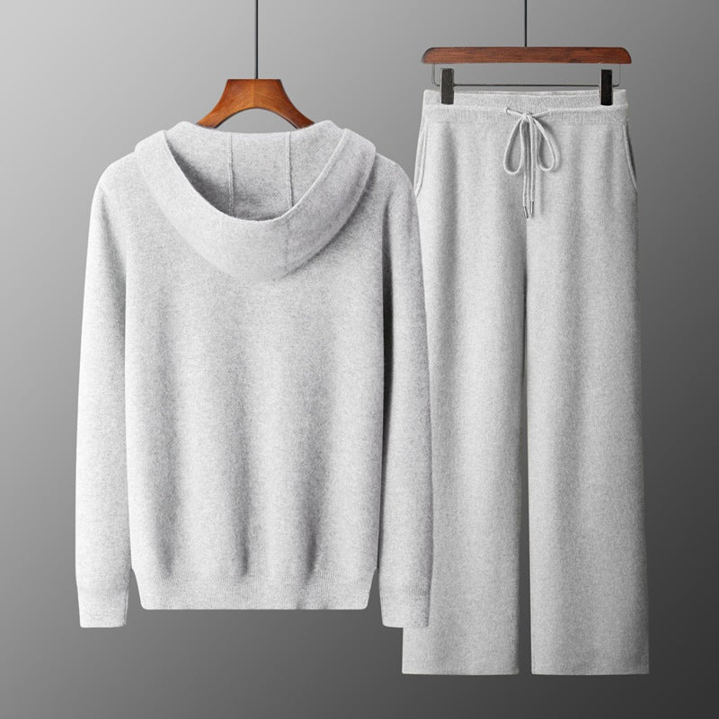 Thickened Casual Hooded Zip-up Cardigan Set