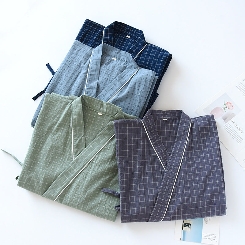 Spring And Summer Japanese Men's Kimono Nightgown Bathrobe Washed Cotton Gauze