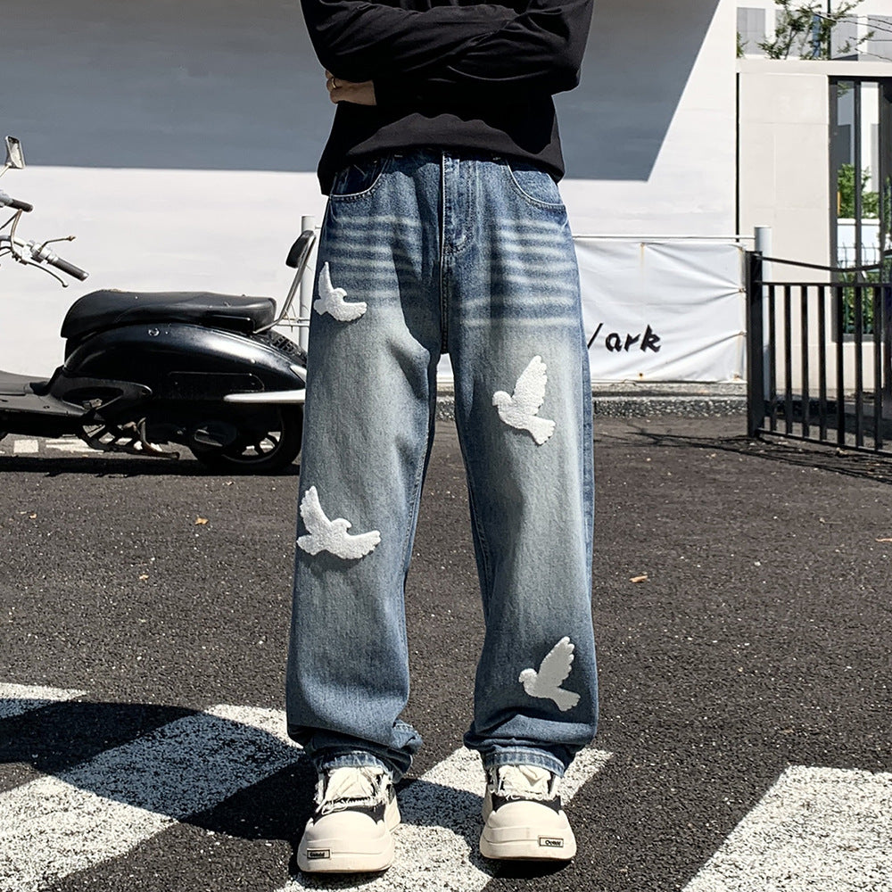 Autumn American Trendy Brand Slightly Loose Straight-leg Jeans For Men