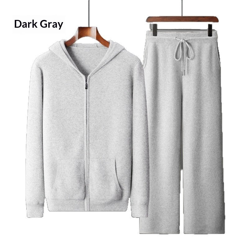 Thickened Casual Hooded Zip-up Cardigan Set