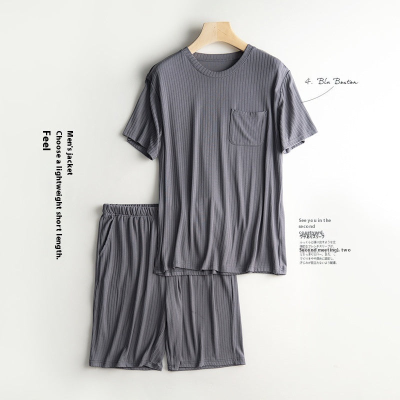 Men's Home Wear Thin Summer T-shirt Half Sleeve Shorts Suit Skin-friendly