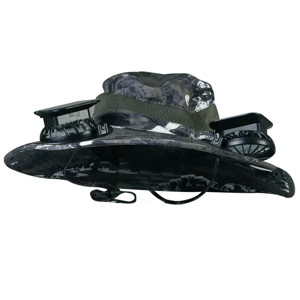 Outdoor Wide Brim Sun Hat With 2 Rechargeable Fans Solar Powered 3 Wind Speeds UPF50+ Breathable Waterproof Nylon Mesh Outdoor Hat For Hiking Camping Hunting Fishing