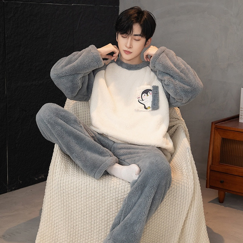 Plush Pajamas Men's Winter Warm Leisure Flannel Suit